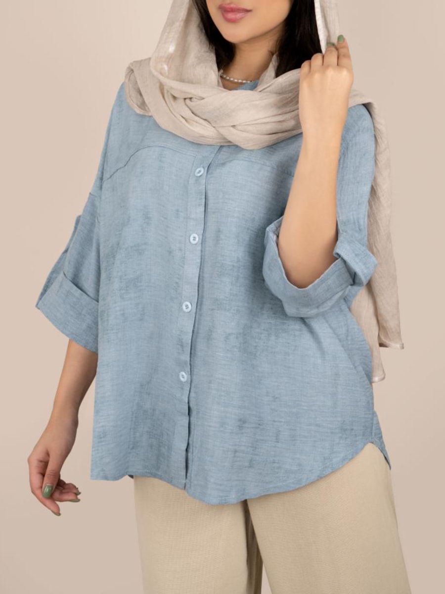 Women's Chambray Linen Button-Down Shirt — view 1