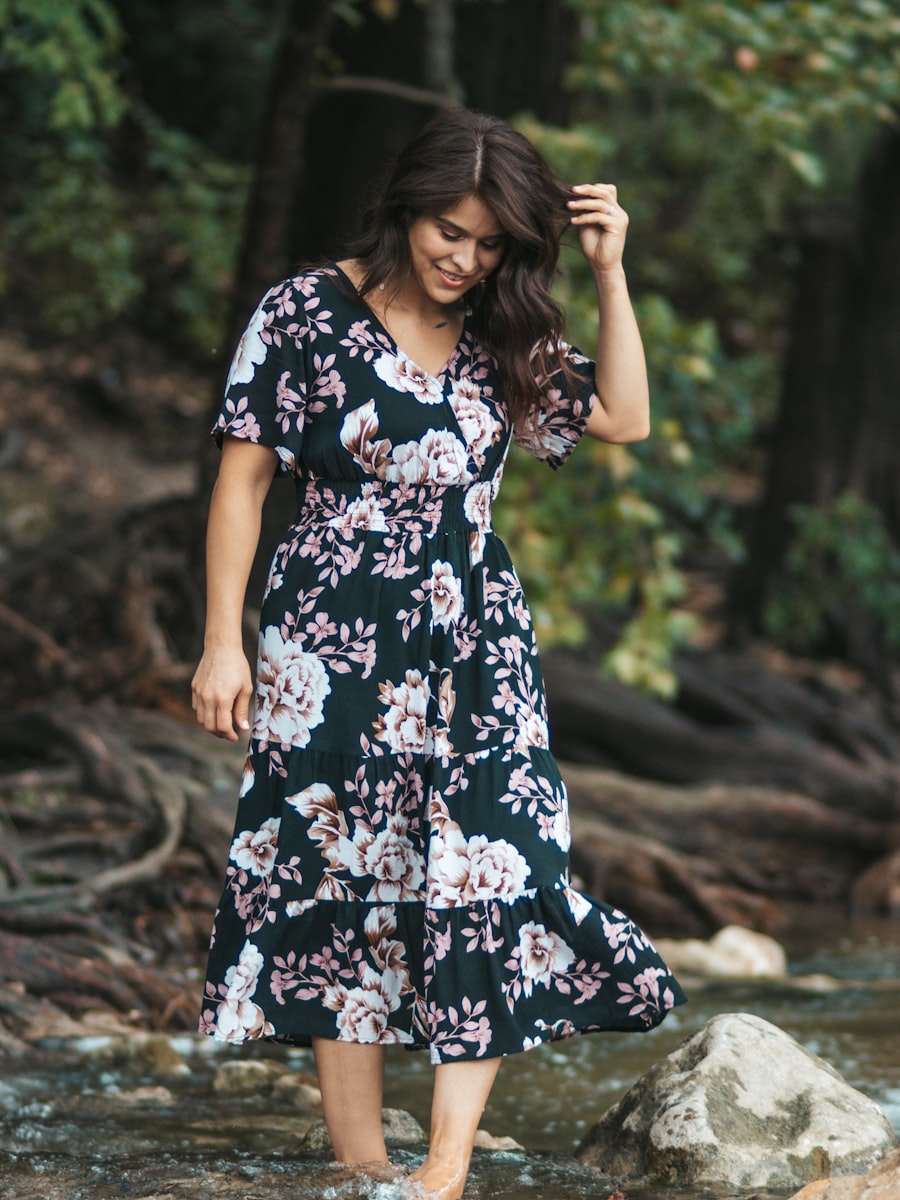 Women's Dark Floral Wrap Dress — view 1